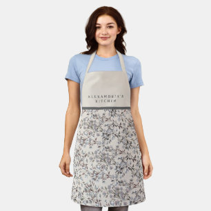 Delantal Linen beige y floral gris  Cocina con nombre de Co