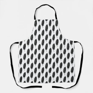 Delantal Linocut de plumas rusticas en blanco y negro