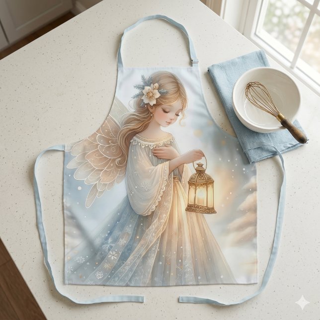 Delantal Linterna de Ángel Celestial de Invierno de Consuel (Celestial Winter Angel Lantern of Comfort Apron)