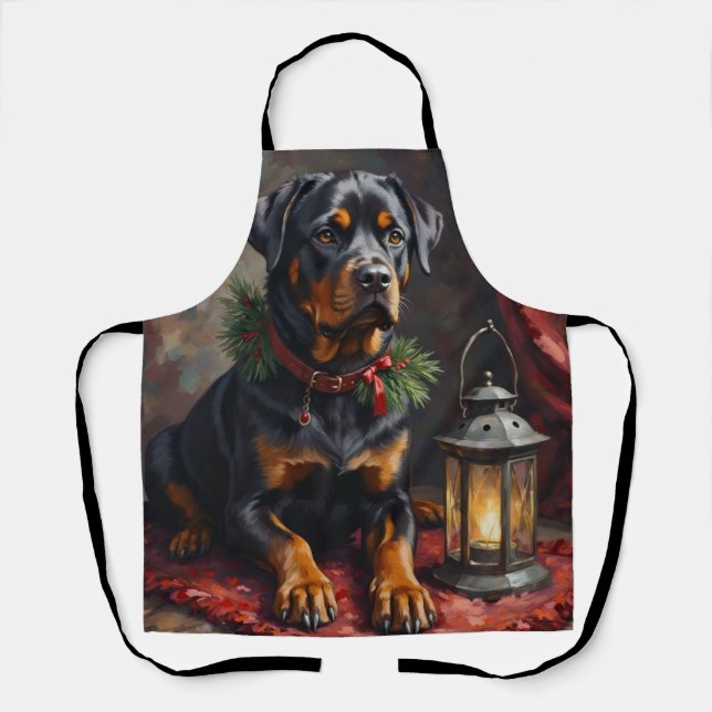 Delantal Linterna de Navidad de perro Rottweiler digno (Anverso)