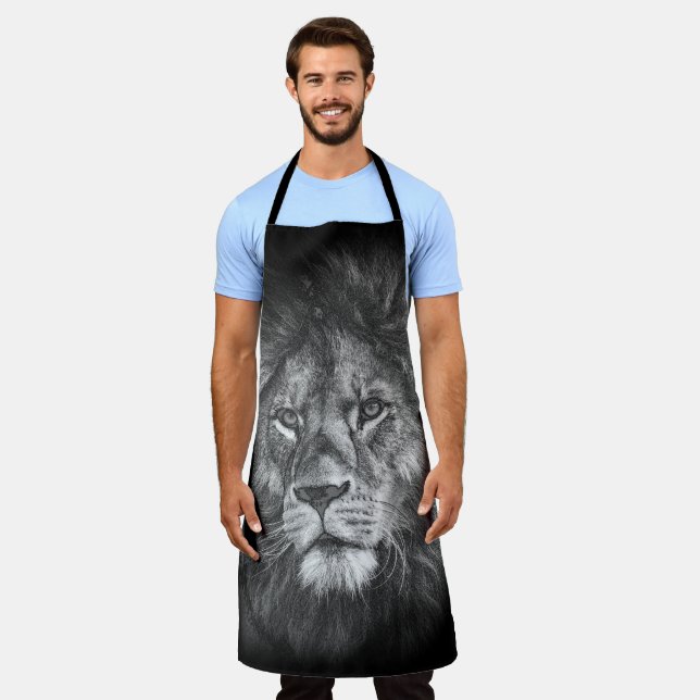 Delantal Lion Face Wild Animals Trendy Template Black (Gastado)