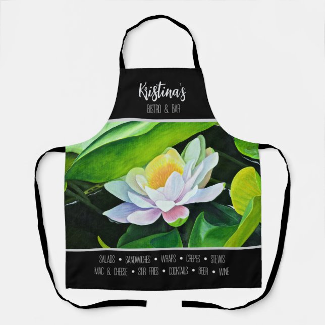 Delantal Lirio blanco con hojas verdes, tema de negocios, (Anverso)