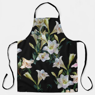 Delantal Lirios florales: pintura de fondo negro