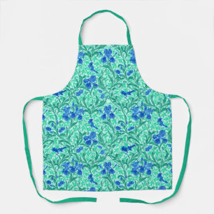Delantal Lirios William Morris, azul cobalto, aqua y verde 