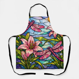 Delantal Lirios y Libélulas de Vidrio Teñido Rosa