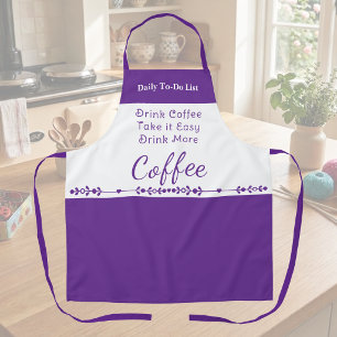 Delantal Lista de tareas para amantes del café blanco púrpu