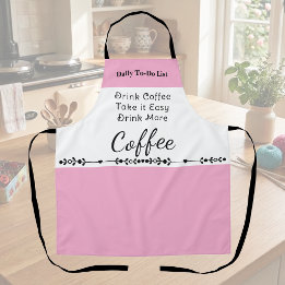 Delantal Lista de tareas para amantes del café blanco rosa