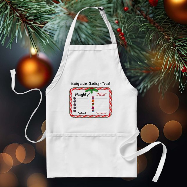 Delantal Lista traviesa o bonita (Naughty and Nice List Apron.
A chef's checklist for Santa Claus. )