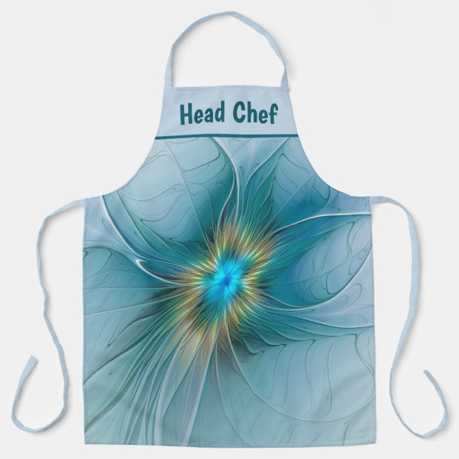 Delantal Little Beauty Modern Blue Gold Fractal Art Flower (Anverso)