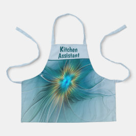 Delantal Little Beauty Modern Blue Gold Fractal Art Flower