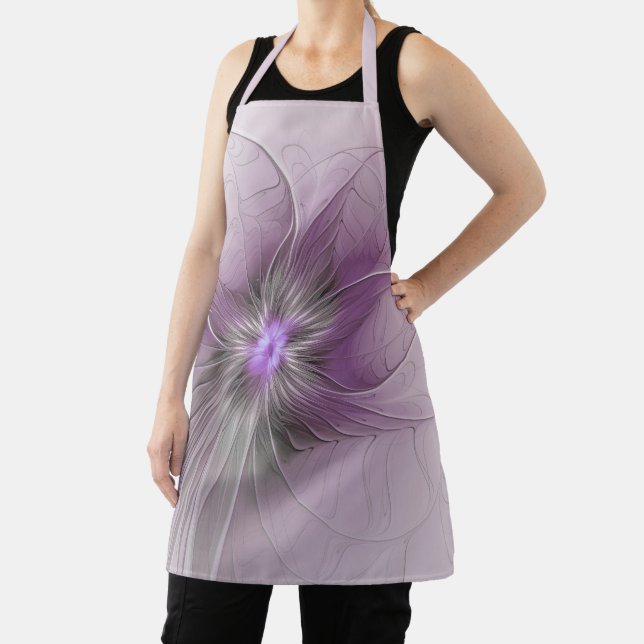 Delantal Little Beauty Modern Mauve Gray Fractal Art Flower (in situ)