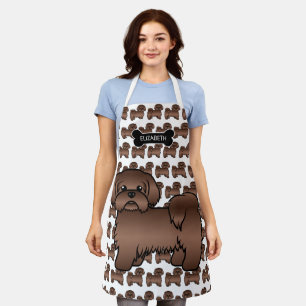 Delantal Liver Brown Shih Tzu Cute Cartog Perro y nombre