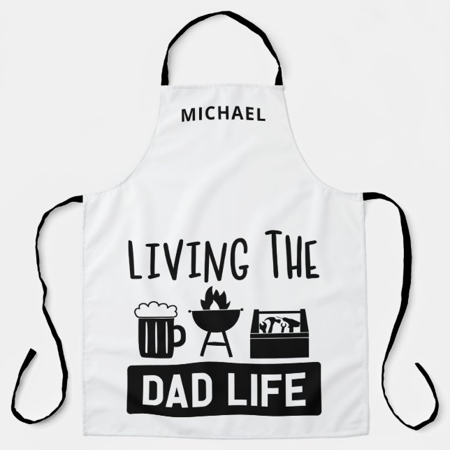 Delantal Living The Dad Life BBBQ Beer Nombre Personalizado (Anverso)