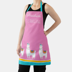 Delantal Llama blanca y rosa suave personalizada