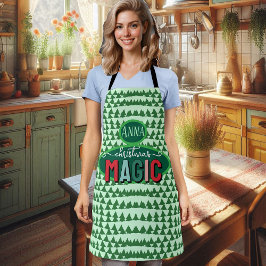 Delantal Llamada Caligrafía Magia de Navidad Pinos Verdes D