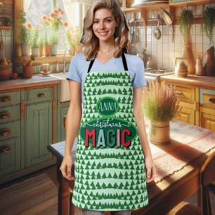 Delantal Llamada Caligrafía Magia de Navidad Pinos Verdes D