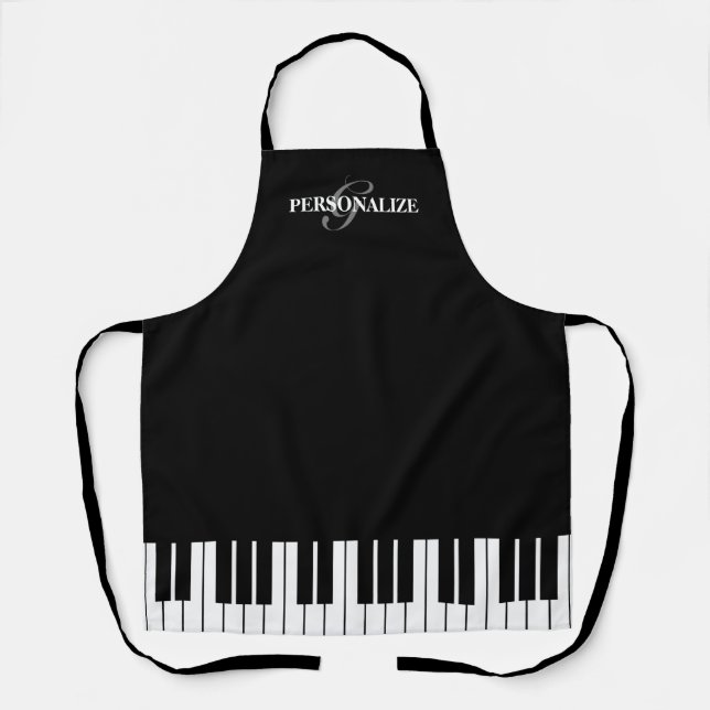 Delantal Llave de piano blanco y negro Personalizado cocina (Anverso)