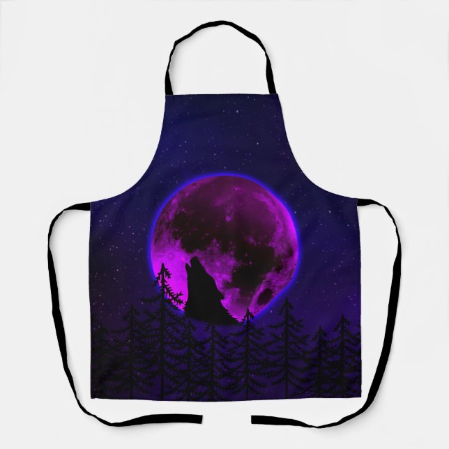 DELANTAL LOBO AULLANDO LUNA MAGENTA   (Anverso)