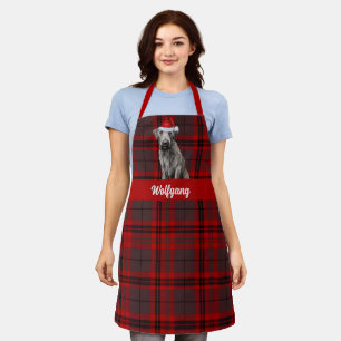 Delantal Lobo de Navidad Rojo Cuadros Navideños Perro Santa
