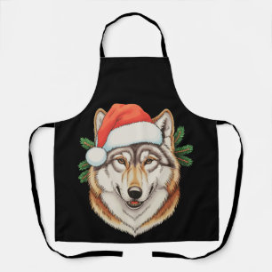 Delantal Lobo Navidad Xmas Sombrero Santa Animal Vacaciones