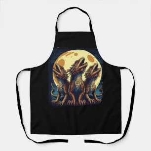Delantal Lobos Parodian Tres Dragones Con Cabeza En La Luna