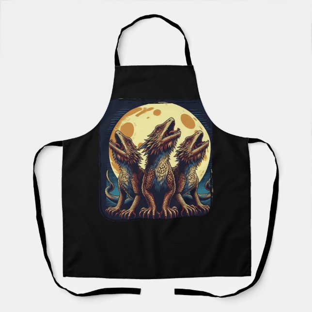 Delantal Lobos Parodian Tres Dragones Con Cabeza En La Luna (Anverso)