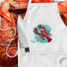 Lobster Chef Blue Wood Design Pocket Apron