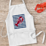 Delantal Lobster Rojo Náutico Monograma Banda Blanca Azul<br><div class="desc">Una langosta roja con su monograma o texto sobre un fondo de rayas azul marino y blanco. Un diseño perfecto para una playa o casa de verano junto al océano, langosta en la orilla, reuniones o vida cotidiana. Haga clic en el logo de Colorfulgalshop abajo para más divertidos diseños náuticos....</div>