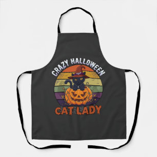 Delantal Loca Señora Gato de Halloween Sombrero de Bruja de