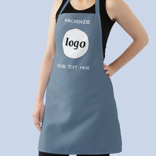 Delantal Logo Con Gris Azul Promocional De Negocios De Text (Logo with custom text business promotional or uniform apron)
