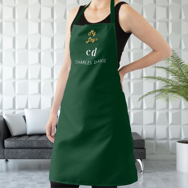 Delantal Logo de negocios con nombres de monograma verde es (Subido por el creador)