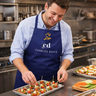 Delantal Logo del negocio del nombre del monograma blanco a