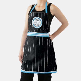 Delantal Logotipo comercial Azul Pinstripe blanco negro Per