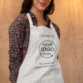 Delantal Logotipo comercial | Nombre del empleado gris plat