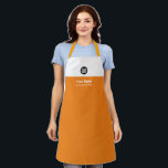 Delantal Logotipo de empleado Naranja Tangerine, nombre, em<br><div class="desc">Personalice fácilmente este Personalizado Eyecatching Employee Apron con su logotipo de negocio, nombre de empleado, nombre de empresa, lema, sitio web o cualquier mensaje de personalizado. Un sencillo diseño de negocio en colores naranja tangerino y blanco completamente personalizable, sans-serif fuentes básicas y modernas y un aspecto profesional y claro. Este...</div>