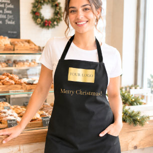 Delantal Logotipo de empresa negra Navidad empleado