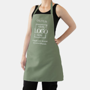 Delantal Logotipo empresarial personalizado en verde sabio