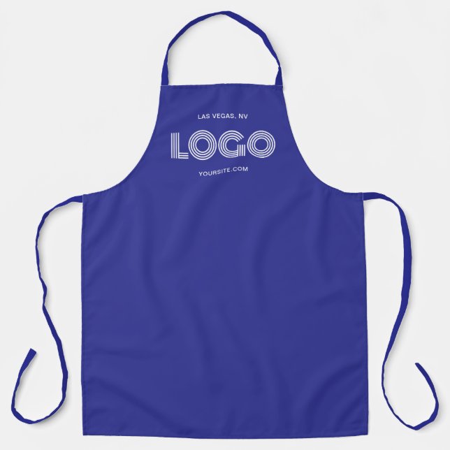 Delantal Logotipo rectangular moderno azul profundo y blanc (Anverso)