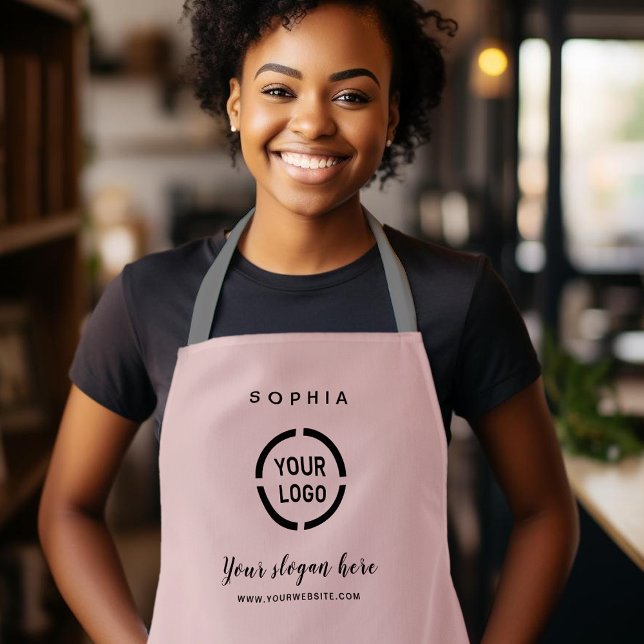 Delantal Logotipo simple de la empresa Personalizado - rosa (Simple Custom Company Logo personalized pink Apron)