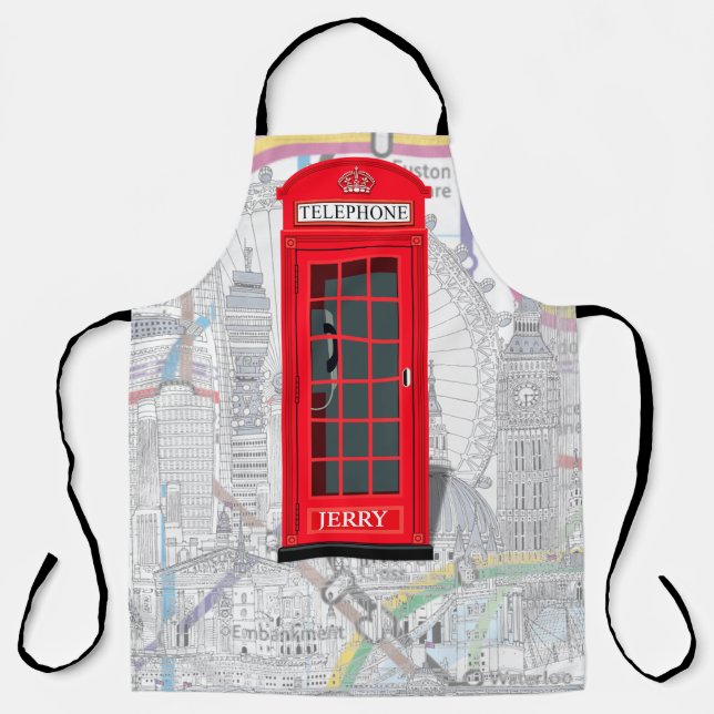 Delantal London Phone Booth Tube Map 🇬🇧 Custom Name (Anverso)