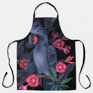 Delantal Loro negro floral exótico: naturaleza tropical