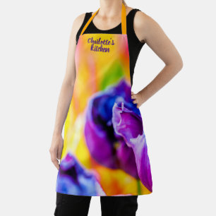 Delantal Loro Violeta Y Tulipanes Amarillos