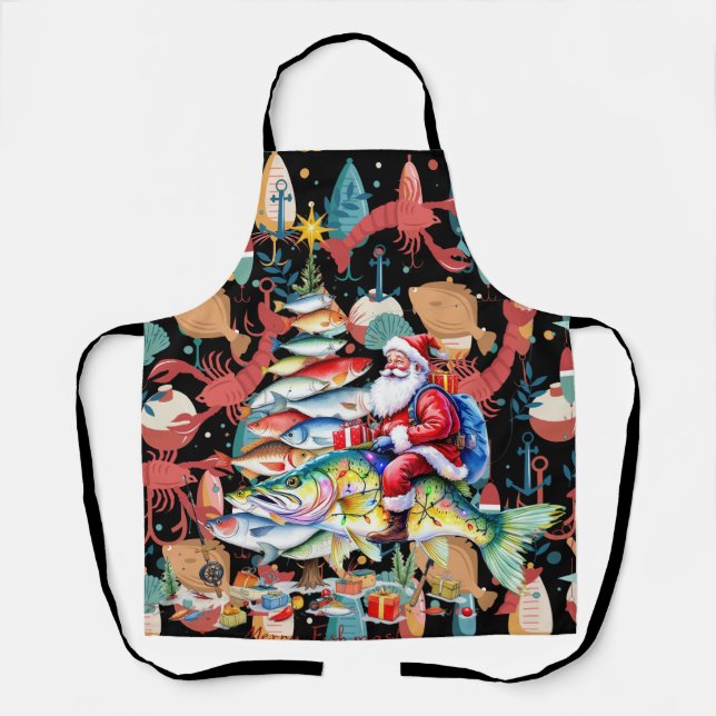 Delantal Los amantes de la pesca Navidades con peces de San (Anverso)