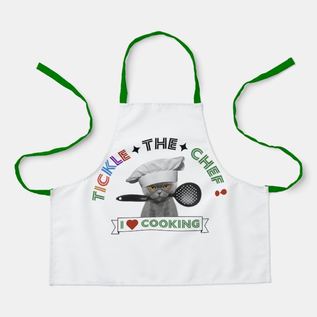 Delantal Los niños "háblenle al chef" Apron Green un gato g (Anverso)