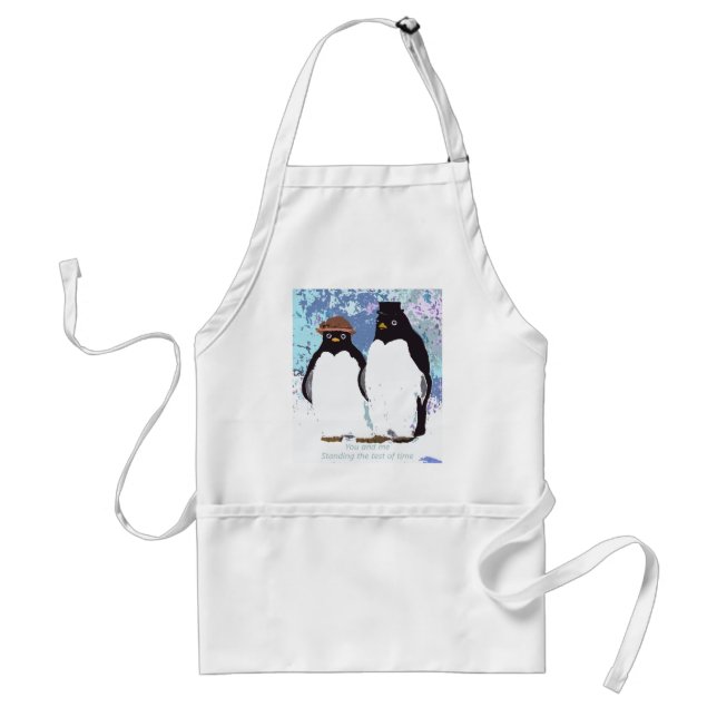 Delantal Los pingüinos, tú y yo, haciendo la prueba del tie (Frente)