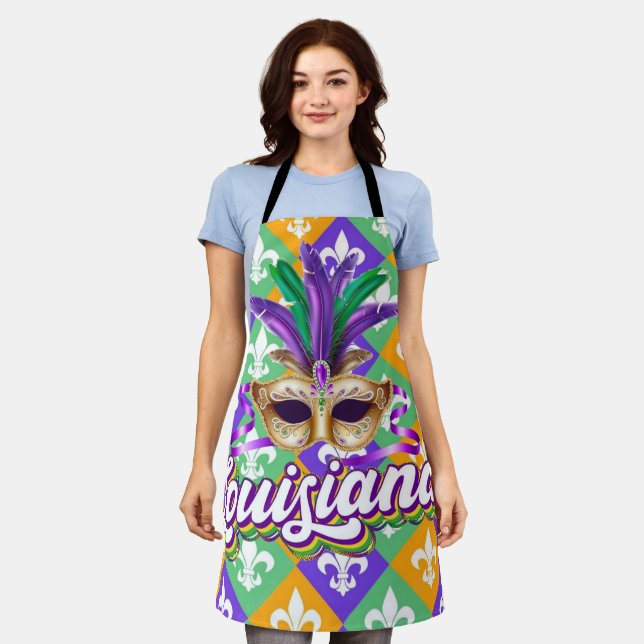 Delantal Louisiana Mardi Gras Mask Fleur de Lis (Gastado)