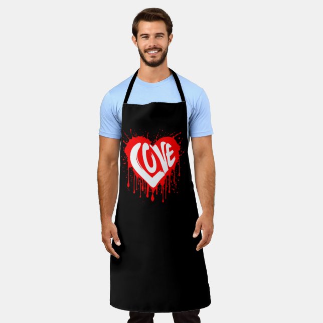 Delantal Love Retro Red Heart Valentine White Text (Gastado)