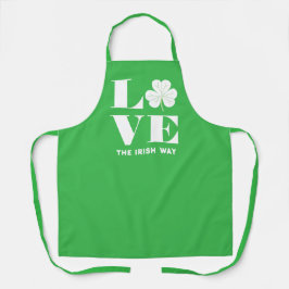 Delantal Love Shamrock Clover Irlanda Personalizado blanco 