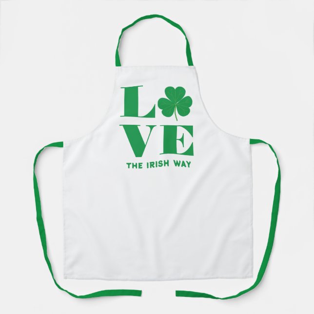 Delantal Love Shamrock Clover Personalizado irlandés Textos (Anverso)