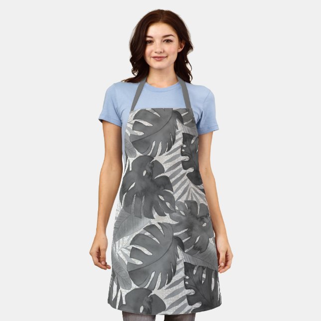 Delantal Luana acuarela Tropical Gray Leaves Apron (Gastado)